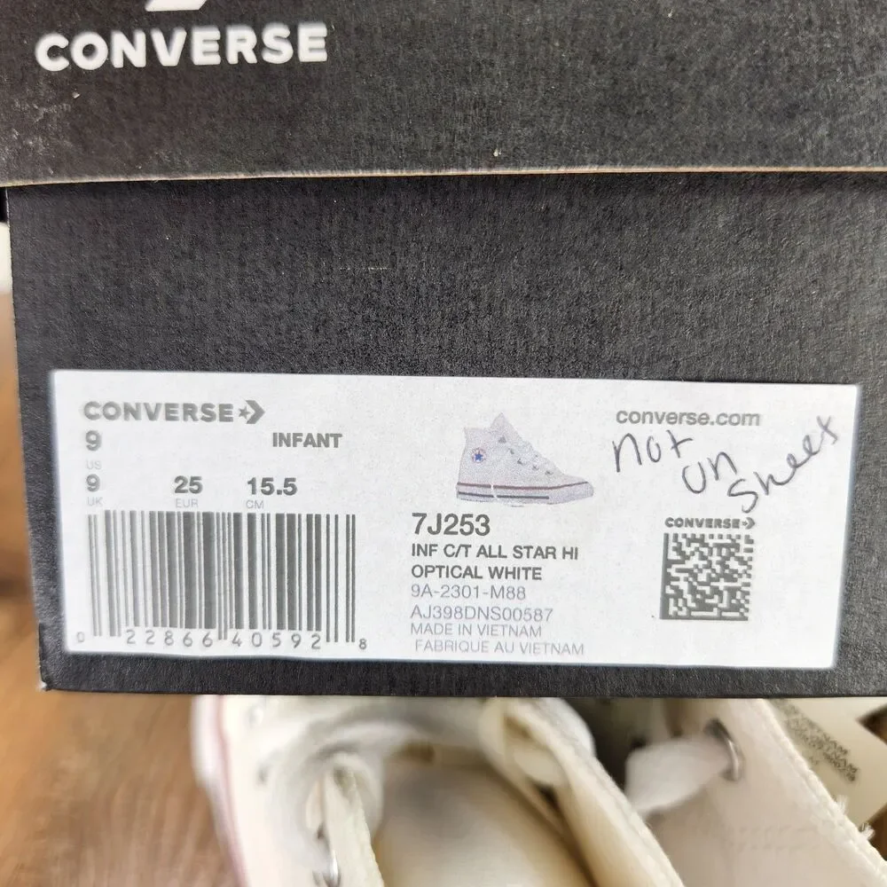 Converse Chuck Taylor All Star Hi Infant Size 9 Optical White Canvas Shoes 7J25